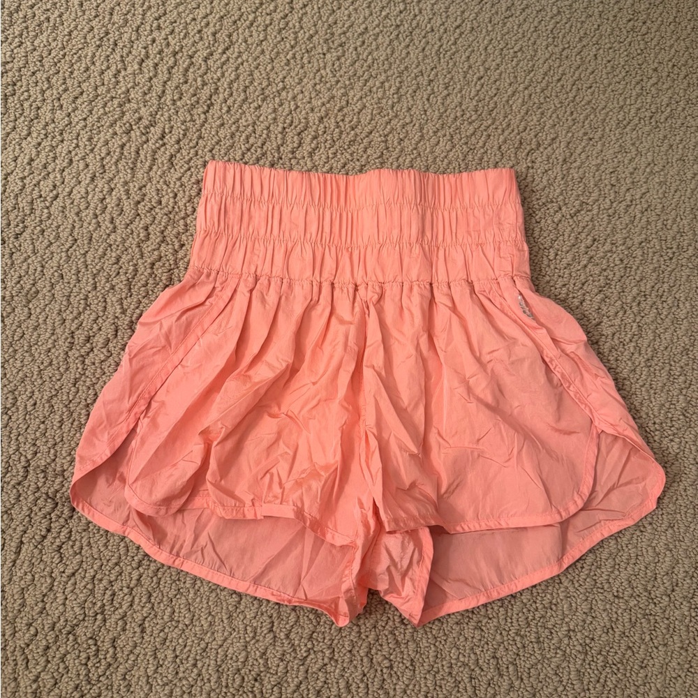 High Waist Pink Flowy Shorts with Ruffled Hem